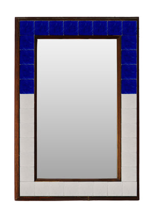 Antique Solid Blue And White Ceramic Tile Mirror