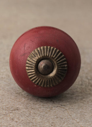 Red and Dark Red Wooden Knob with Light Brown Double Stripes