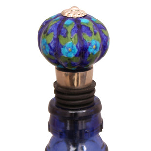 Royal Blue Base With Turquoise Flower Ceramic Wine Bottle Stopper(Set of Two)