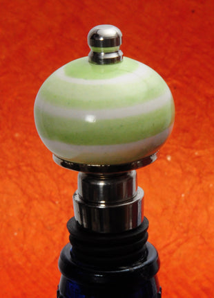 Unique Light Green With White Spiral Ceramic Wine Bottle Stopper (Set of Two)