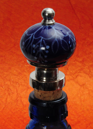 White Print On Dark Blue Ceramic Wine Bottle Stopper (Set of Two)