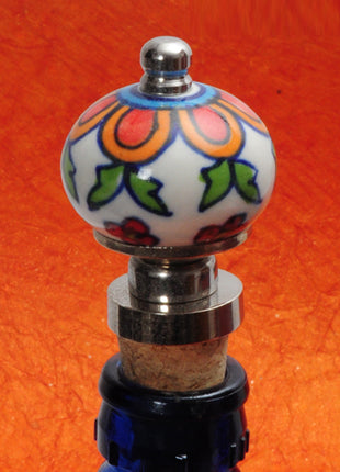 Vintage Multicolor Floral Print Ceramic Wine Bottle Stopper (Set of Two)