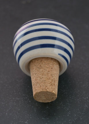 White Ceramic Wine Bottle Stopper With Blue Spiral Design (Sold in set of 2)