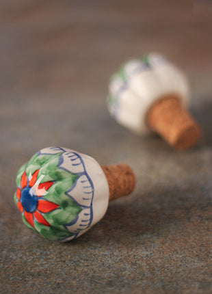 Antique Red And Green Flower Print Ceramic Wine Bottle Stopper (Sold In Set of 2)