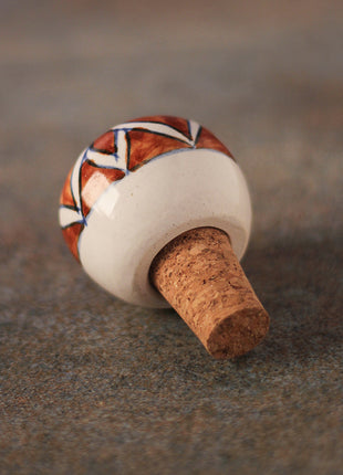 Brown And White Floral Design Ceramic Wine Bottle Stopper (Sold In Set of 2)