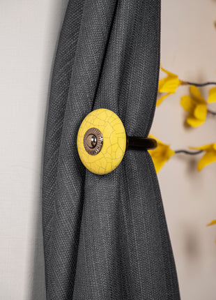 Curtain Tie Backs Hook Decorative Wall Hook- Yellow Crackle (Set of Two)