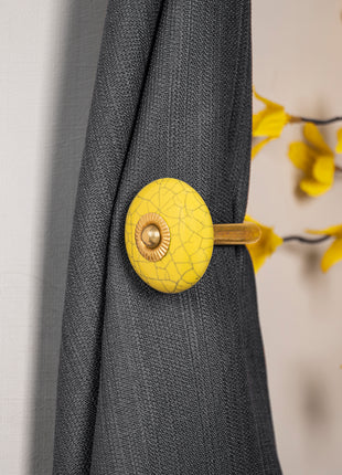 Curtain Tie Backs Hook Decorative Wall Hook- Yellow Crackle (Set of Two)