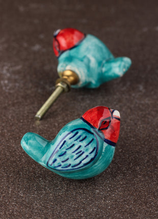 Turquoise Bird Ceramic Cabinet Kid Knob