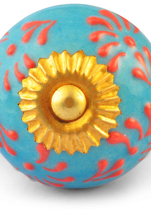 Orange and Turquoise Colour Ceramic Embossed Knob