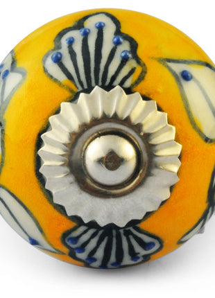 Yellow and White Ceramic Knob
