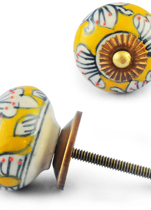 White design with Yellow Colour design Ceramic knob
