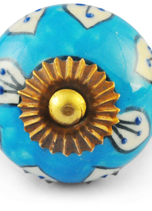 White Leaves on Turquoise and White Ceramic knob