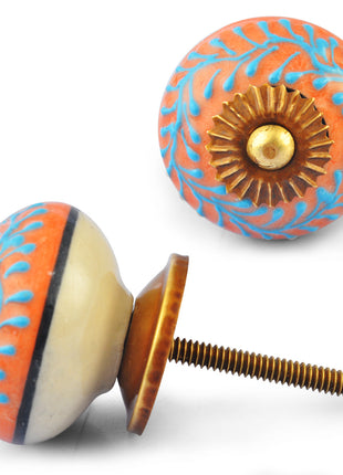 Turquoise design on Brown Ceramic knob