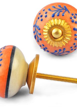 Blue Embossed design on Orange Colour Ceramic knob