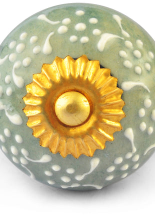White Embossed design on Lime Green Ceramic knob