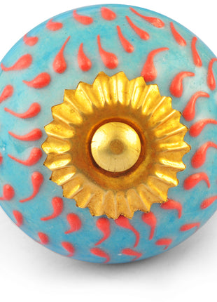 Orange Embossed design on Turquoise Ceramic knob