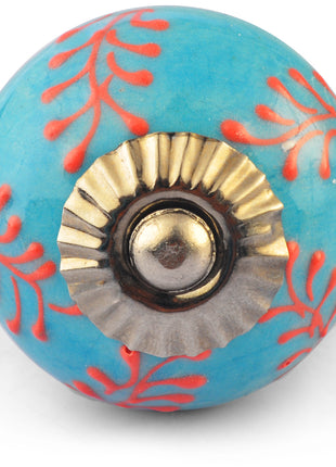 Embossed Orange design on Turquoise Ceramic knob