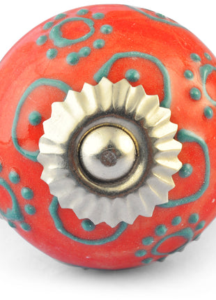 Turquoise design on Orange Red Ceramic knob