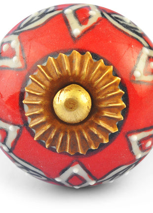 White design on Red and White Ceramic knob