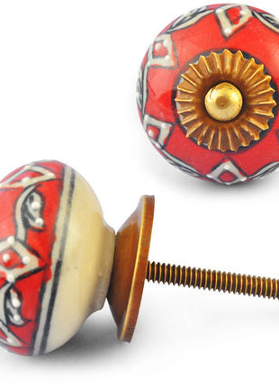 White design on Red and White Ceramic knob