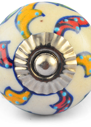Yellow and Red Leaves on White Base Ceramic Knob