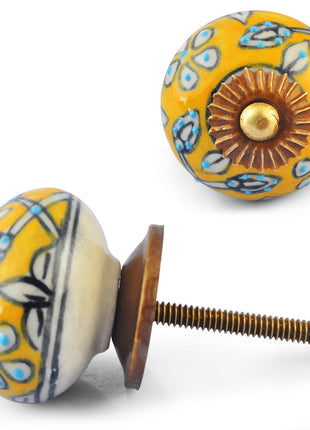 White design on Yellow Ceramic knob