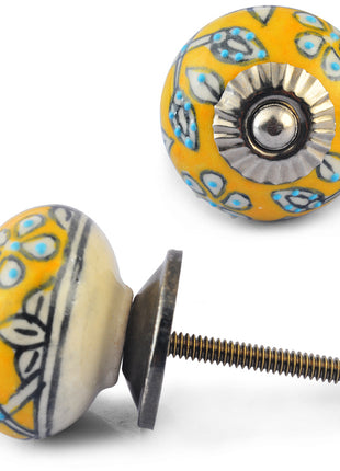 White design on Yellow Ceramic knob