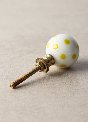 Unique White Round Drawer Cabinet Knob With Yellow Polka-Dots