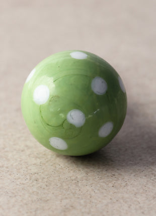 Stylish Green Round Drawer Cabinet Knob With White Polka-Dots