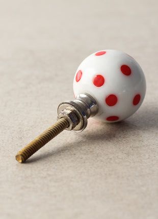 Vintage White Round Door Knob With Red Polka-Dots