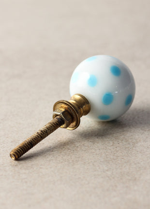 White Round Shaped Door Knob With Turquoise Polka-Dots
