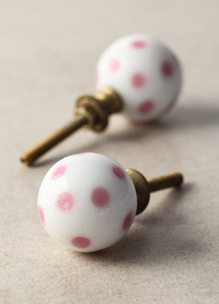 Elegant White Round Door Knob With Pink Polka-Dots