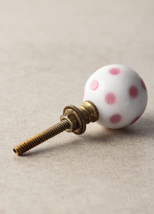 Elegant White Round Door Knob With Pink Polka-Dots