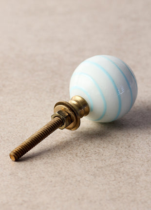 White Round Glass Drawer Cabinet Knob With Turquoise Spiral