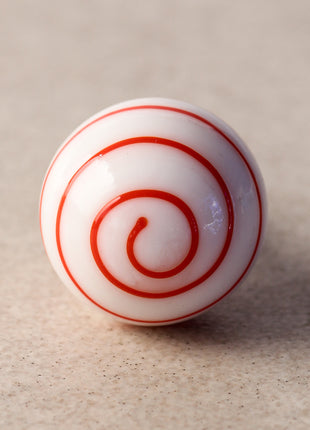 White Round Glass Drawer Cabinet Knob With Red Spiral