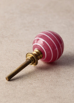 Stylish Pink Round Glass Drawer Knob With White Swirl