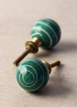 Teal Green Round Glass Drawer Cabinet Knob With White Spiral