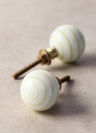 Stylish White Glass Drawer Cabinet Knob With Lime Green Swirl