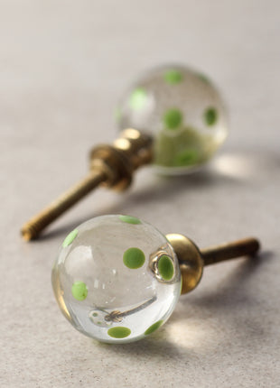 Vintage Transparent Round Shaped Door Knob With Green Polka-Dots