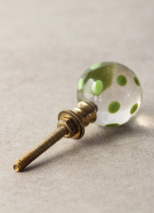 Vintage Transparent Round Shaped Door Knob With Green Polka-Dots