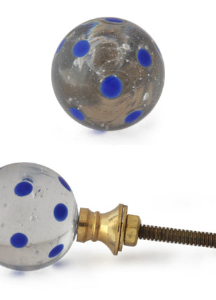 Clear Round Shaped Kitchen Cabinet Knob With Blue Polka Dots