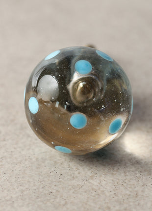 Clear Round Shaped Glass Kitchen Cabinet Knob With Light Blue Polka-Dots
