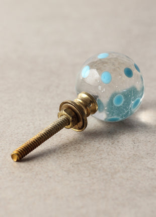 Clear Round Shaped Glass Kitchen Cabinet Knob With Light Blue Polka-Dots