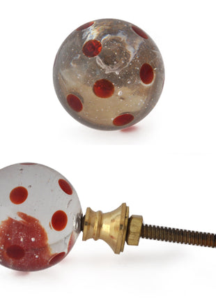 Vintage Clear Round Shaped Kitchen Cabinet Knob With Maroon Polka-Dots