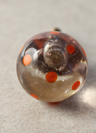 Transparent Clear Round Shaped Door Knob With Orange Polka-Dots