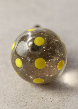 Stylish Transparent Round Shaped Drawer Cabinet Knob With Yellow Polka-Dots