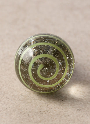 Designer Clear Round Glass Dresser Cabinet Knob With Green Swirl