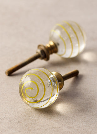 Stylish Transparent Glass Kitchen Cabinet Knob With Yellow Spiral
