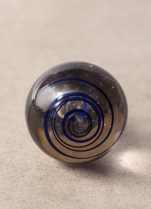 Designer Clear Round Glass Kitchen Cabinet Knob With Blue Swirl