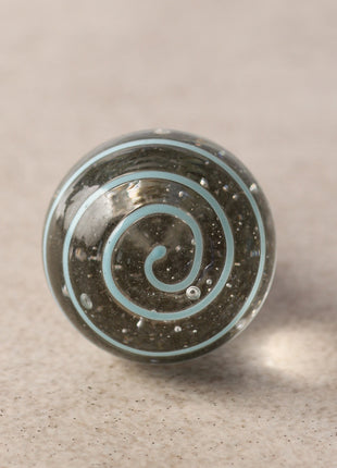 Transparent Round Shaped Glass Door Knob With Turquoise Spiral